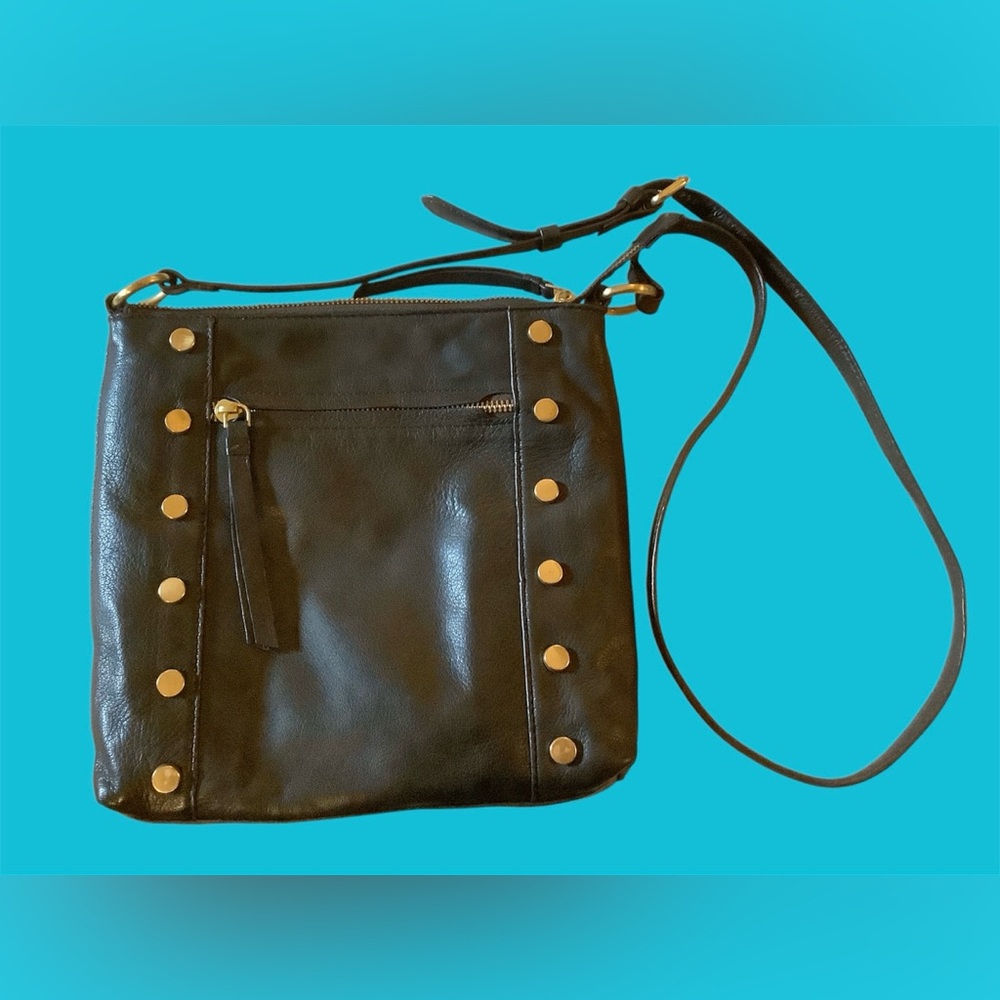 Dark Brown Gold Studded Black Crossbody Bag. NEW!